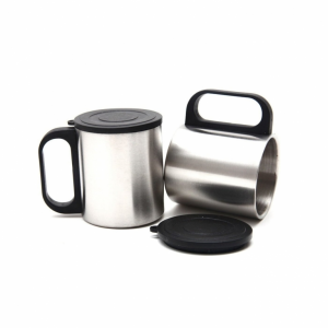 Mini Caneca de Inox com Tampa  180ml  Inox com tampa de plástico  